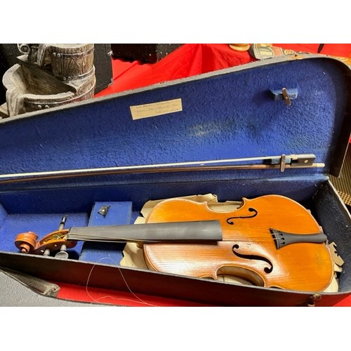 221 - CASED STUDENT VIOLIN & BOW (NO STRINGS)