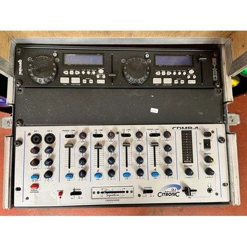 253 - D.J. FLIGHT CASE, MIXER, GEMINI CD DECKS, LIGHT CONTROLLER & LIGHTS