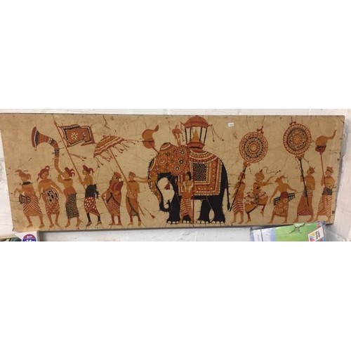 5 - ETHNIC PAINTING ON FABRIC MOUNTED ON WOODEN FRAME