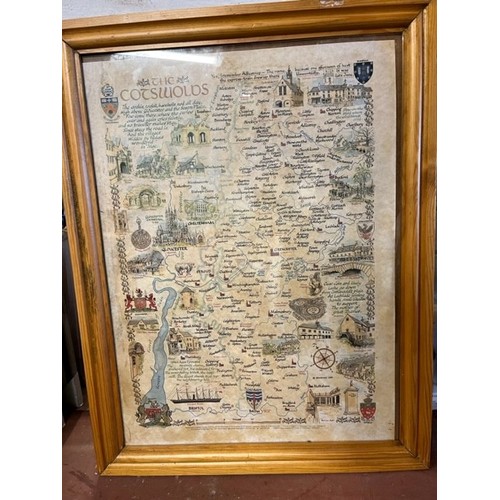 12 - FRAMED MAP OF COTSWOLDS LITHOGRAPH