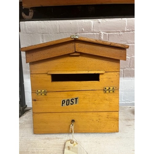 52 - WOODEN HANDMADE LETTER/POST BOX WITH KEY