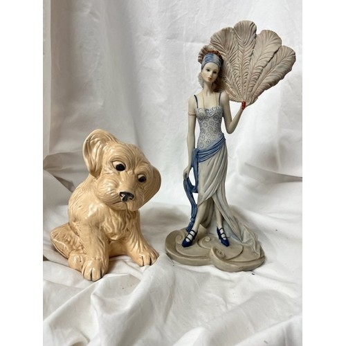 154 - COALPORT ROARING TWENTIES -SADIE FIGURINE & A SYLVAC STYLE DOG FIGURE