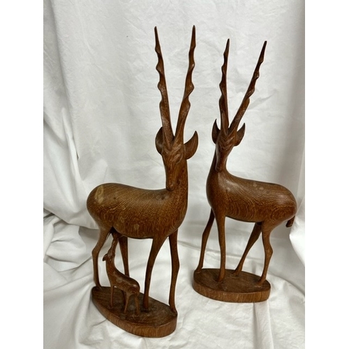 190 - 2 WOODEN DEER FIGURES