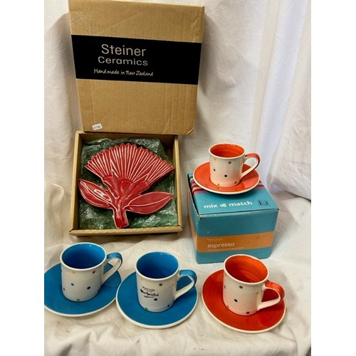 197 - BOXED 'POLKADOT' ESPRESSO DUOS & BOXED STEINER CERMANICS ORNAMENT