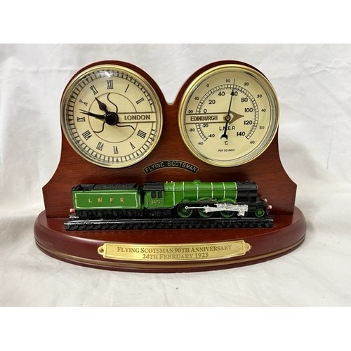 200 - THE FLYING SCOTSMAN 90th ANNIVERSARY 24th FEBRUARY 1923 CLOCK/BAROMETER ON PLINTH