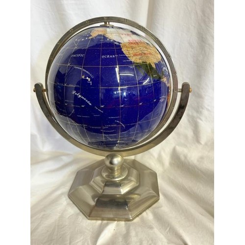 236 - BLUE GEMSTONE GLOBE ON CHROME STAND(RESERVED AT £25)