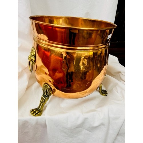 247 - COPPER WITH BRASS FEET & HANDLES COAL SCUTTLE