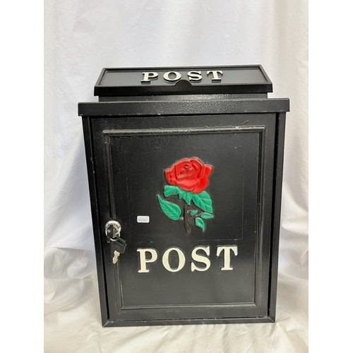 258 - CAST IRON POST BOX WITH 2 KEYS