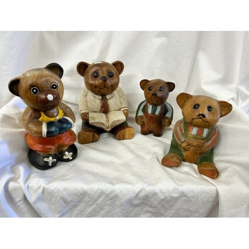 259 - 4 CARVED WOOD 'TEDDY BEARS'