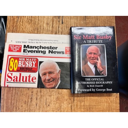 73 - SIR MATT BUSBY BIOGRAPHY & A SOUVENIER NEWSPAPER