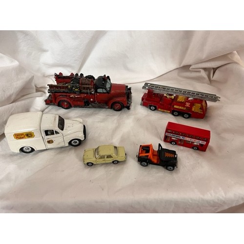 74 - 5 MODEL VEHICLES & A CERAMIC US FIRE DEPT FIRE ENGINE