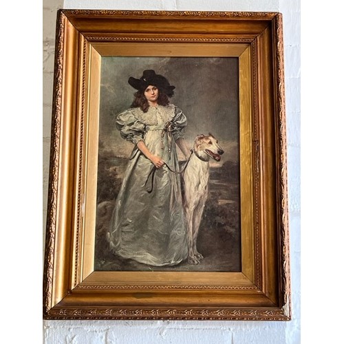 11 - LARGE GILT FRAMED 'WOMAN WITH IRISH WOLFHOUND' OIL ON BOARD