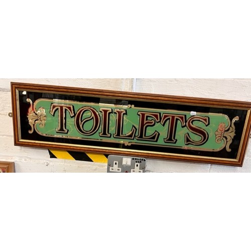 19 - FRAMED MIRRORED 'TOILET' SIGN