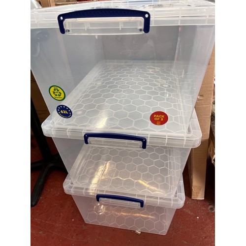 58 - SET OF 3 62ltr PLASTIC LIDDED STORAGE BOXES (NEW)