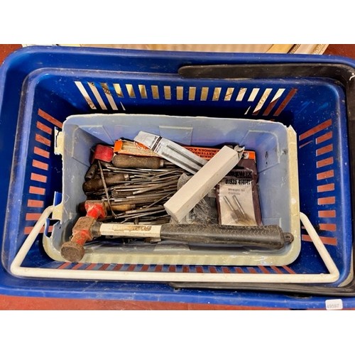 178 - BASKET OF TOOLS INCL PLANER BLADES & FILES