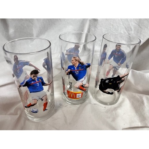 225 - 3 MCDONALDS COCA-COLA FOOTBALL GLASSES