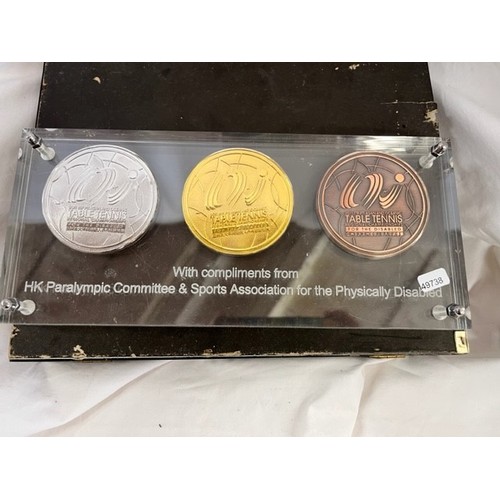 288 - SET OF 3 PARALYMPIC DISPLAY MEDALS IN DISPLAY CASE