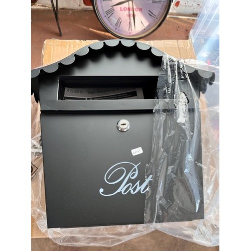 10 - BOXED BLACK POST BOX WITH 2 KEYS (NEW)