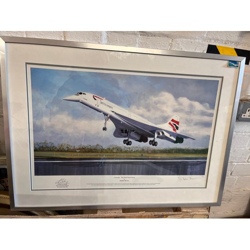 25 - FRAMED STEPHEN BROWN 'CONCORDE - THE FINAL TOUCH DOWN NOV 26, 2003)' PRINT SIGNED BY THE FLIGHT CREW... 