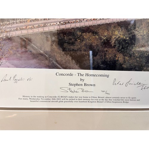 27 - FRAMED STEPHEN BROWN 'CONCORDE - THE HOME COMING(NOV 26, 2003)' PRINT SIGNED BY THE FLIGHT CREW WITH... 