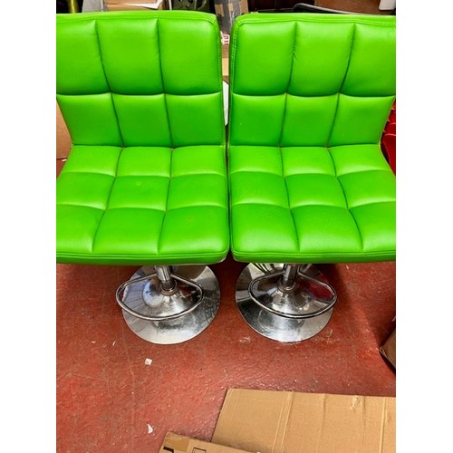 43 - 2 GREEN RISE & FALL BAR STOOLS