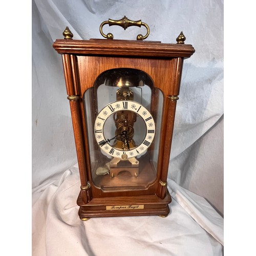 222 - CASED TEMPUS FUGIT MANTLE CLOCK