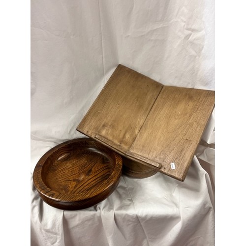 306 - WOODEN BOOK STAND & A WOODEN FRUIT BOWL