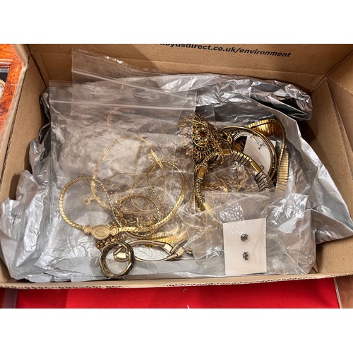 214 - BOX OF GOLD PLATED JEWELLERY