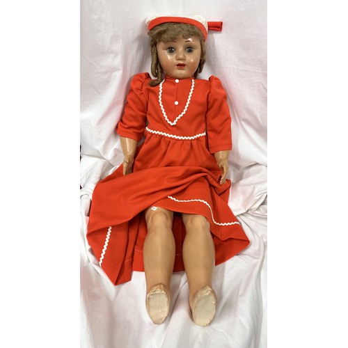 217 - LARGE ANTIQUE ITALIAN COMPOSITE DOLL WITH WOODEN JOINTED LEGS(RESERVE £30)