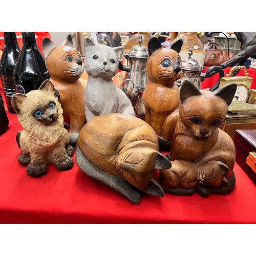 220 - 6 WOODEN CAT FIGURES