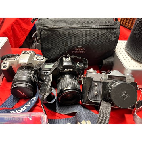 300 - CAMERA CASE, 2 CANON CAMERAS & A ZENIT-E CAMERA(A/F)