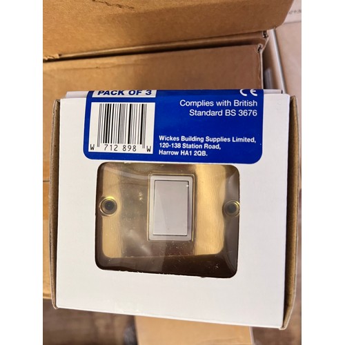 13 - 6 BOXES OF 5 BOXED 3 PACK VICTORIAN BRASS LIGHT SWITCHES(1 GANG 2 WAY -NEW)