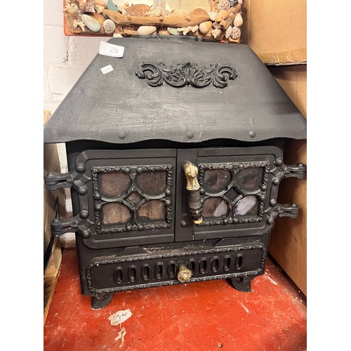 29 - ORNATE HEAVY CAST DOUBLE DOOR WOOD STOVE