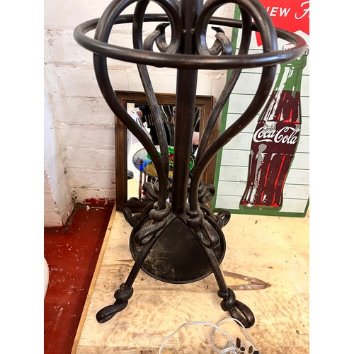 27 - METAL GOTHIC STYLE COAT & BROLLY STAND WITH TRAY