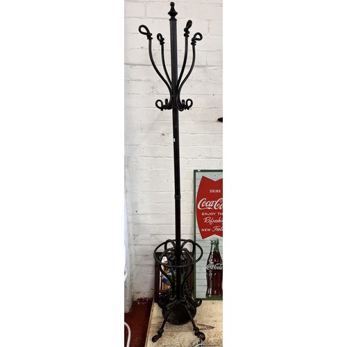 9 - METAL GOTHIC STYLE COAT & BROLLY STAND WITH TRAY