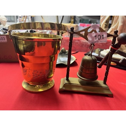 101 - BRASS DINNER GONG WITH STRIKER & AN ICE BUCKET