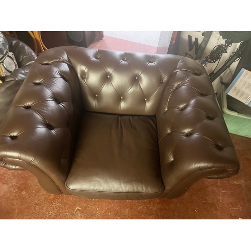 13 - BROWN LEATHER CHESTERFIELD CLUB CHAIR(RESERVED AT £45)