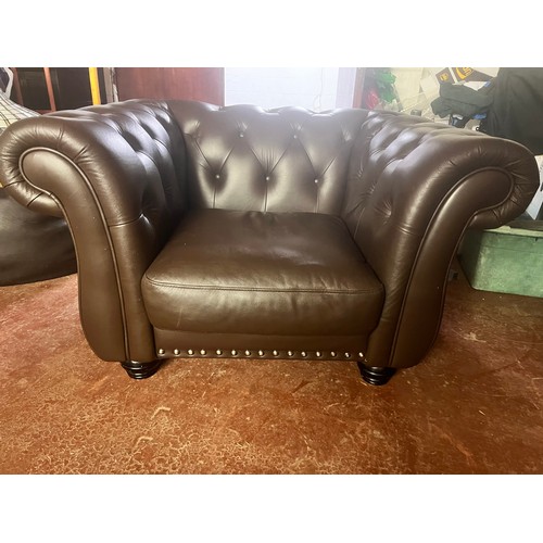 13 - BROWN LEATHER CHESTERFIELD CLUB CHAIR(RESERVED AT £45)