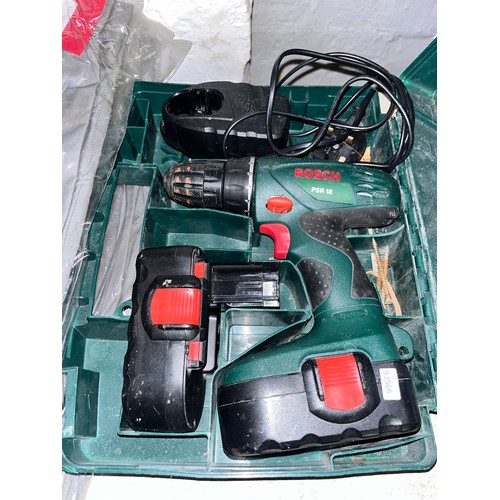 88 - CASED BOSCH CORDLESS 18v DRILL, BATTERIES & CHARGER ((RESERVED AT £30 GWO)