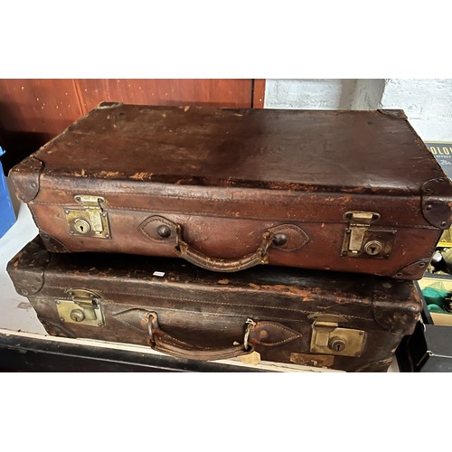 96 - 2 VINTAGE LEATHER SUITCASES