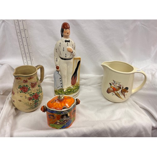 204 - ‘PHEASANT’ JUG, ‘FLORAL’ JUG, FLAT-BACK & ORIENTAL PRESERVE POT