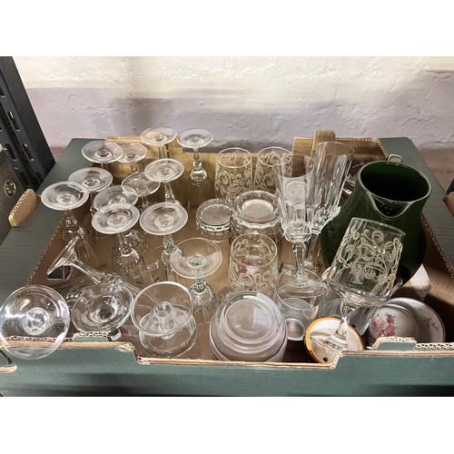 55 - BOX OF ASSORTED GLASSES INCL FULL SETS & SOME POTTERY ITEMS