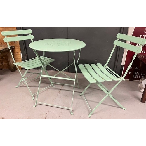 8 - METAL FOLDING BISTRO TABLE & 2 CHAIRS