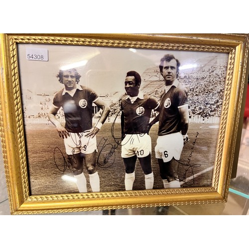 23 - FRAMED PELE, BECKENBUER & LOCATTELLI SIGNED PHOTOGRAPH PRINT