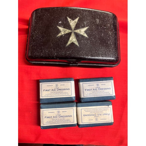 116 - VINTAGE St JOHN'S AMBULANCE TIN WITH CONTENTS & DRESSINGS