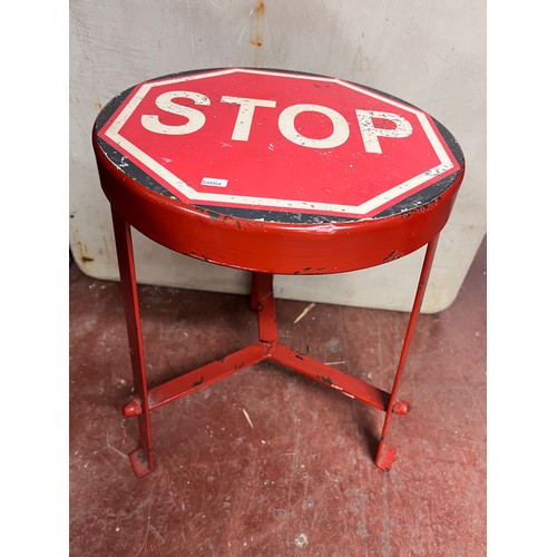 16 - WROUGHT IRON 'STOP' STOOL(RESERVED AT £12)
