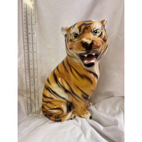 167 - TALL POTTERY TIGER FIGURE