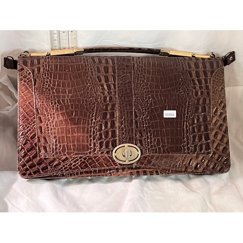 208 - VINTAGE STAMPED CROCODILE SKIN HANDBAG