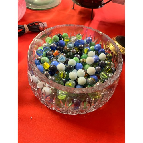 225 - CUT GLASS BOWL OF MARBLES