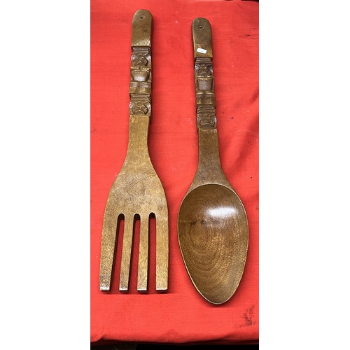 232 - LARGE ORNAMENTAL WOODEN FORK & SPOON